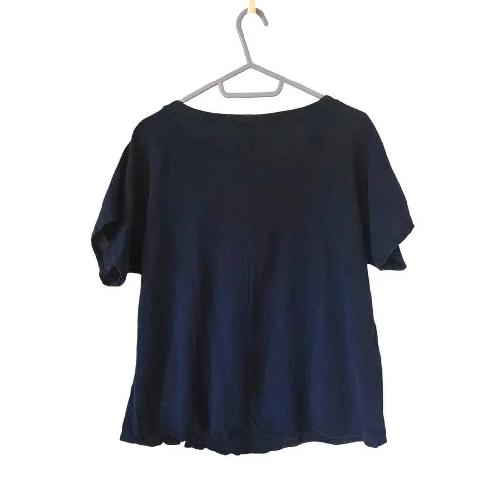 Oh My Gauze Mike Cotton Gauze Blouse Navy Blue  Small/Medium